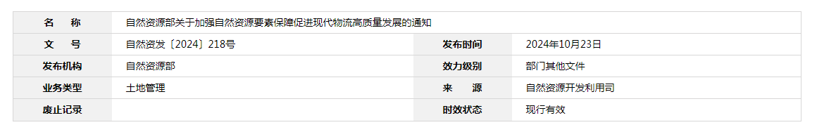 自然资源部关于加强自然资源要素保障促进现代物流高质量发展的通知