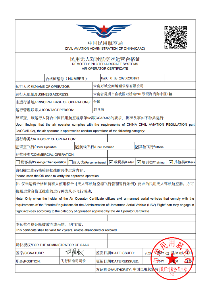 民用无人机驾驶航空器运营合格证2026